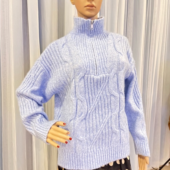 Light Blue Cable Knit Turtleneck Sweater - Picture 2 of 11